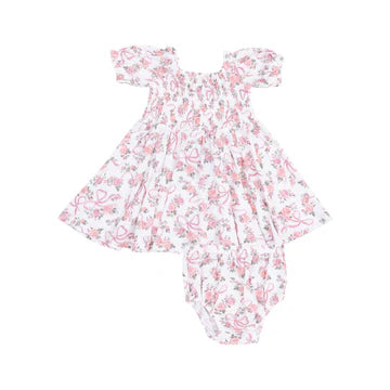 Ribbon & Flowers Smocked Dress (w/ Bloomer in Infant Sizes)