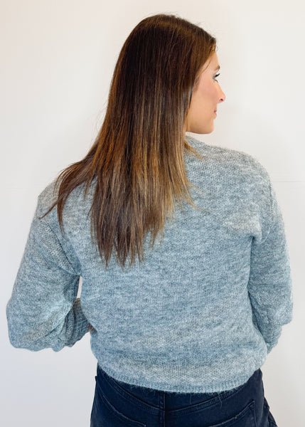 Remi Knitted Bow Sweater - Ash Grey