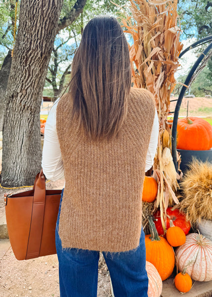 Knitted Sleeveless Sweater - Camel