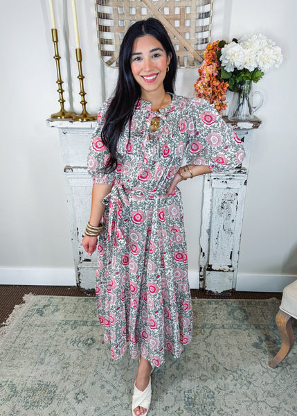 Pink Lisbon Floral Pintuck Indira Dress