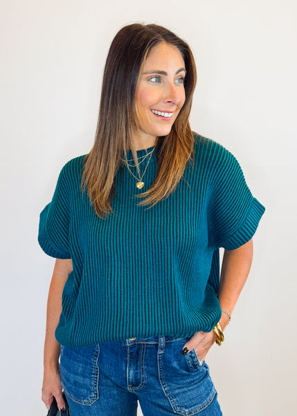 Anna Crewneck Sweater Top - Teal/Green