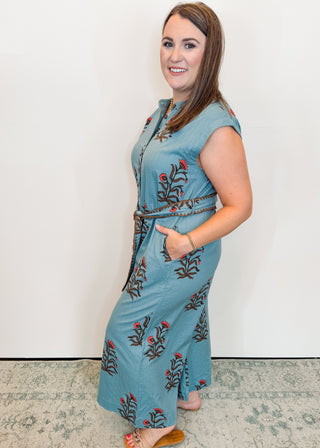 Block Print Jumpsuit in Slate