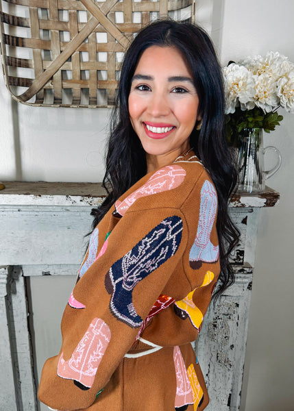 Sequin Multi Cowboy Boot Cardigan