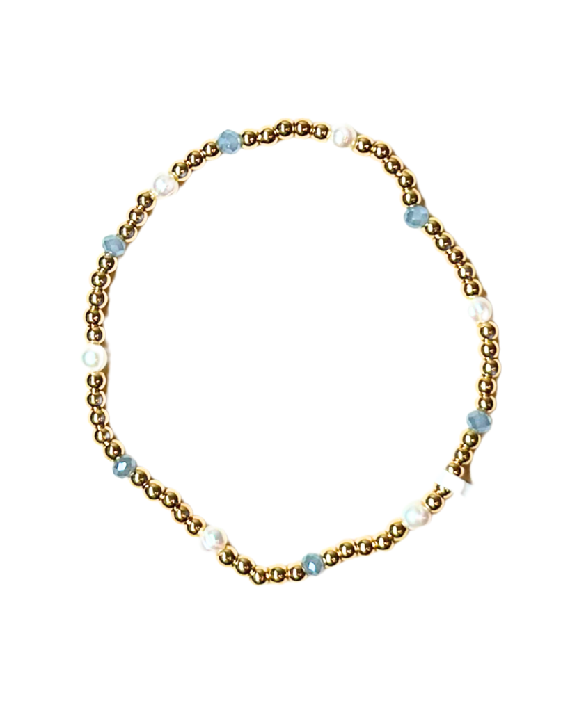 3mm Bracelet with Small Blue and Pearl Accents