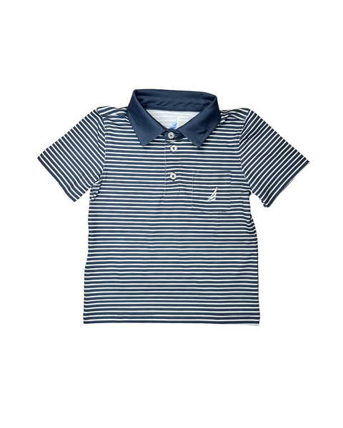 Brooks Performance Navy Striped Short Sleeve Polo