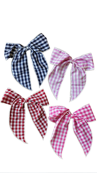 Medium Gingham Fabric Bow (Assorted Colors)