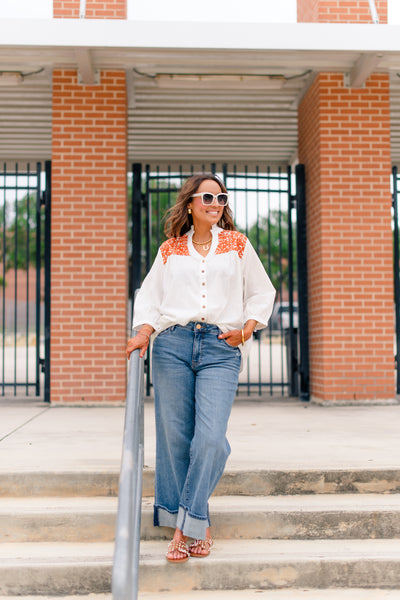 The Jane Top - White/Burnt Orange