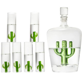 Cactus Decanter with 6 Cactus Shot Glasses Set