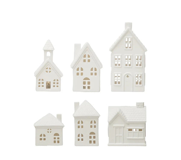 Stoneware Bisque Houses w/ LED Lights