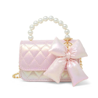 Shiny Quilted  Fluffy Bow Handbag (Pale Pink or Purple)