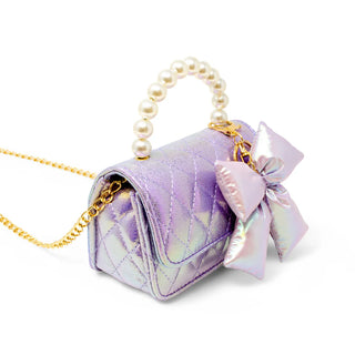 Shiny Quilted  Fluffy Bow Handbag (Pale Pink or Purple)