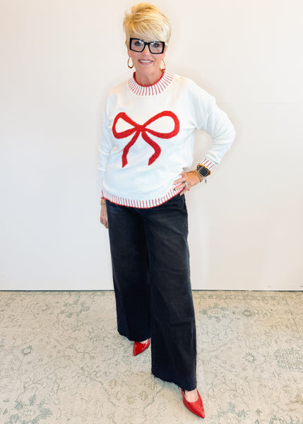 Wilder Bow Sweater in Red & White