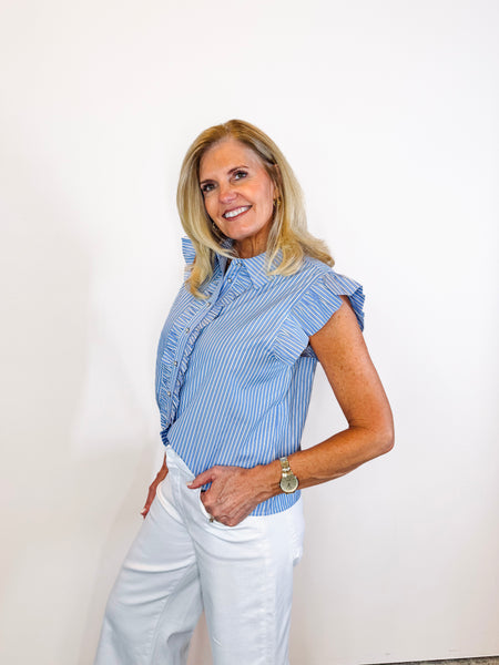 Blue and White Striped Blouse