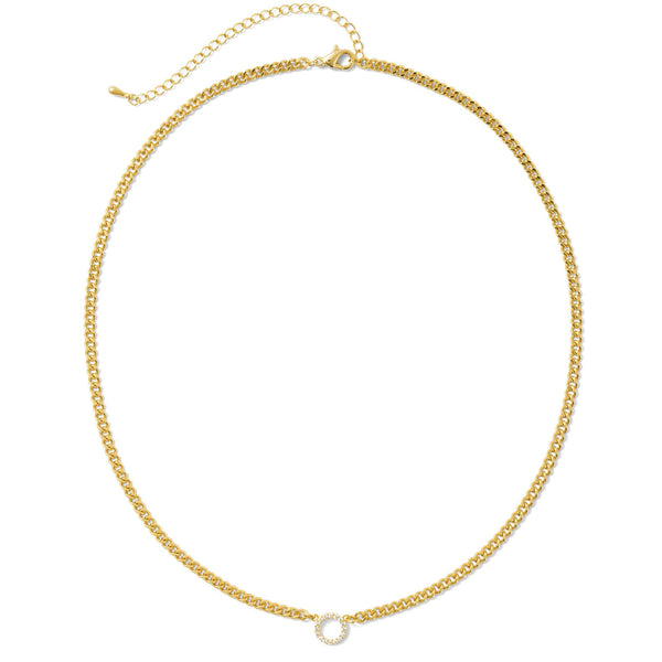 Pave Circle with Delicate Statement Chain Necklace