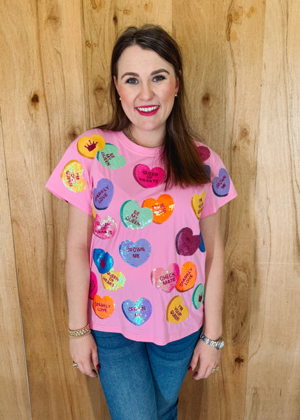 Candy Hearts Tee in Pink