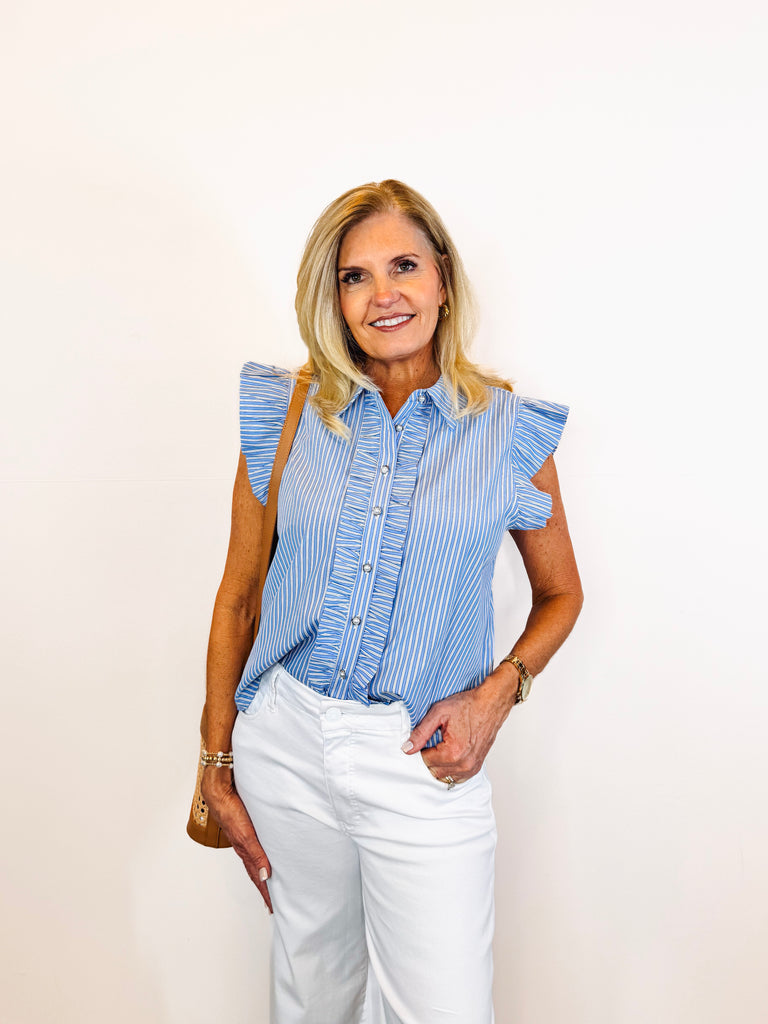 Blue and White Striped Blouse