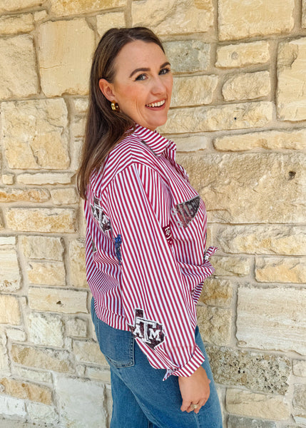 Texas A&M Mini Icon Striped Button Down