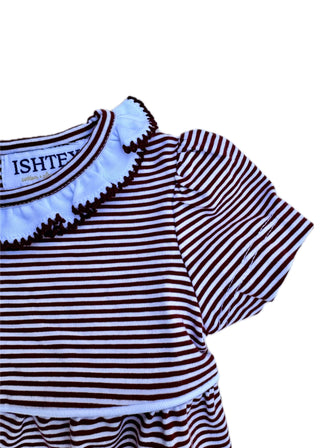 Maroon & White Stripe Bubble Romper