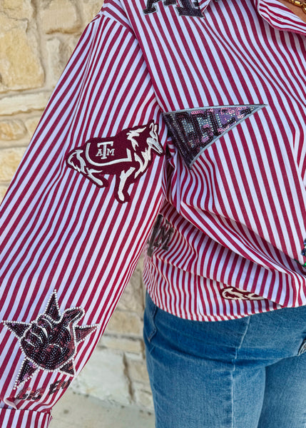 Texas A&M Mini Icon Striped Button Down