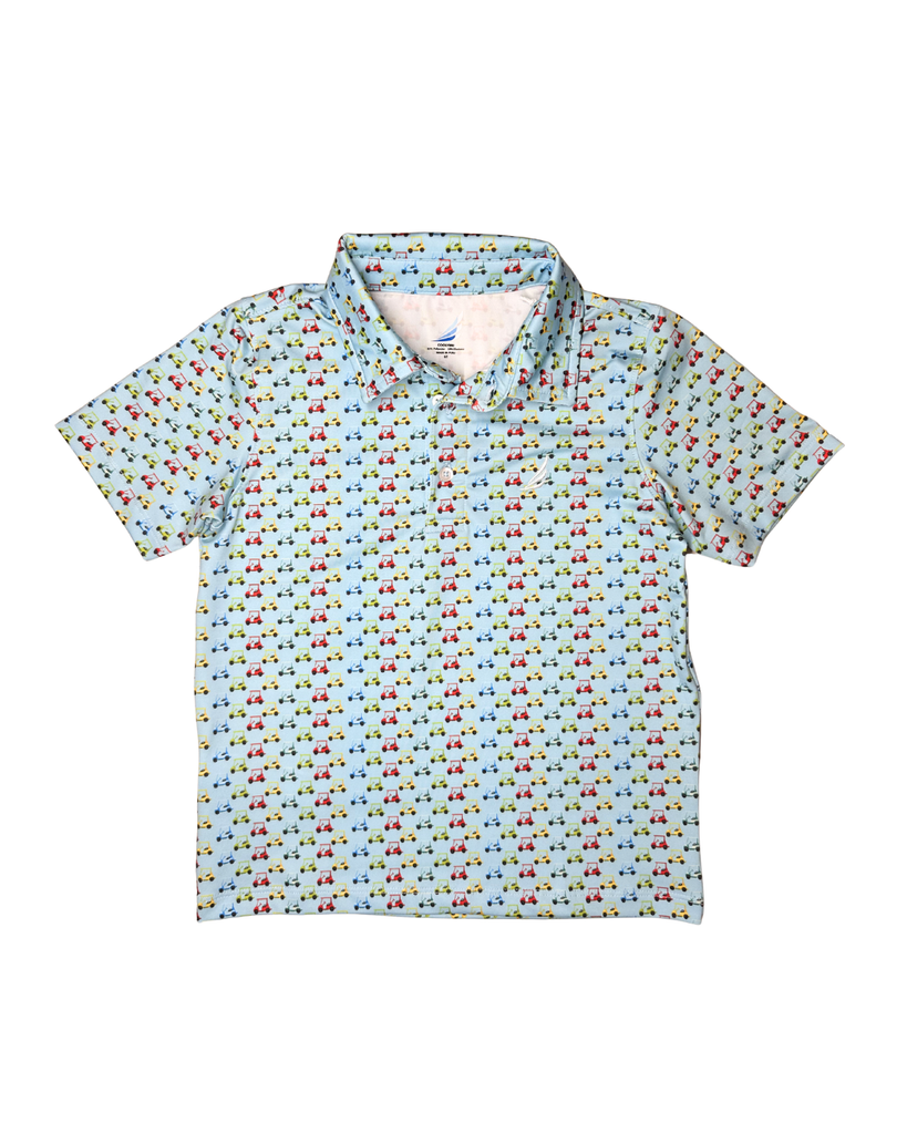 Miles Performance S/S Polo in Blue Golf Cart Print