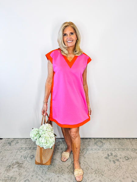 Pink and Orange V-Neck Dress
