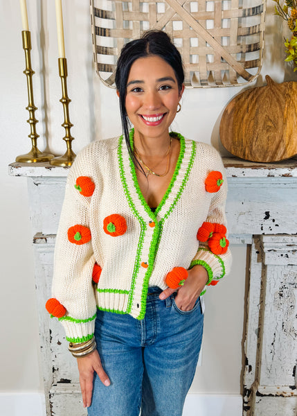 Ivory & Green Knitted Pumpkin Cardigan