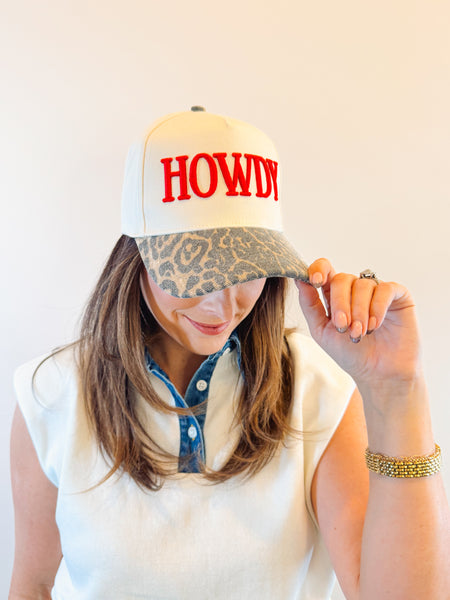 Cheetah bill- red howdy trucker hat