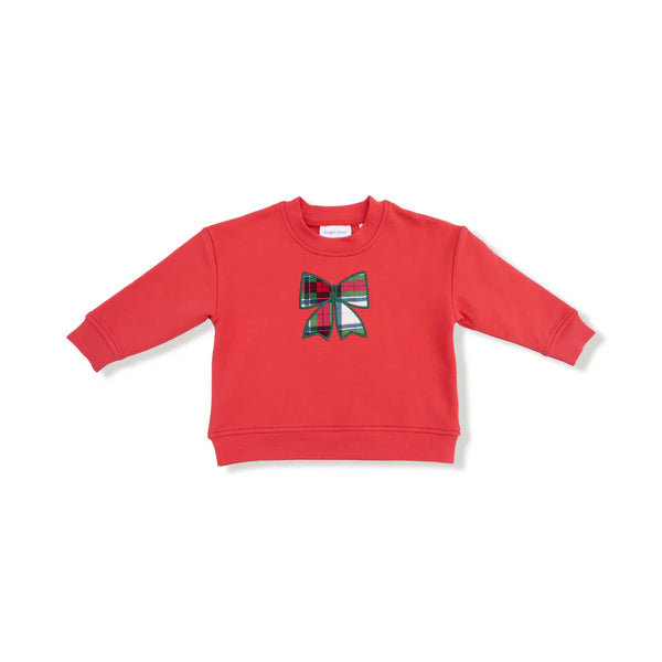 Holiday Plaid Bow Drop Sleeve Sweatshirt