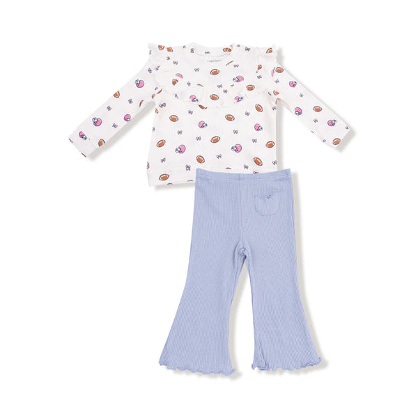 Footballs & Bows Waffle Top & Flare Pants Set
