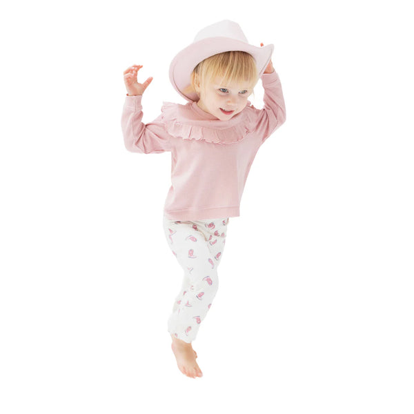 Petite Cowgirl Boots Ruffle Waffle Top & Flare Pants Set