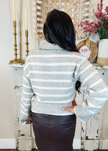 Josephine Stripe Sweater in Heather Taupe