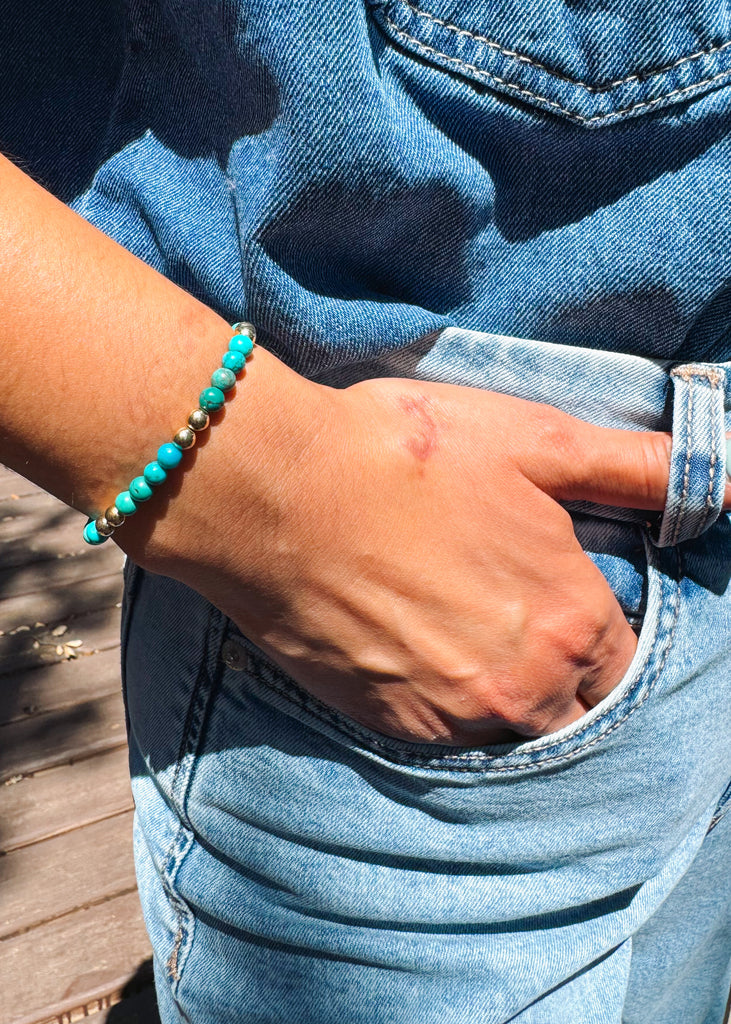 Turquoise Stone/ Gold Bead Bracelet