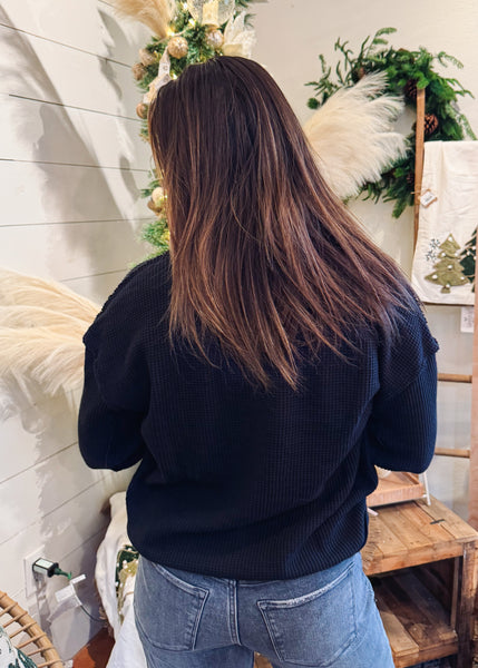 Martine Waffle Knit Top in Black