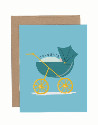 Blue Baby Carriage Greeting Card