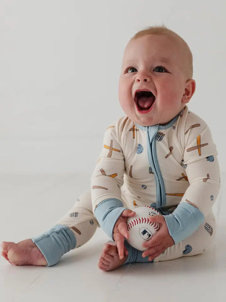 Baseball Long Sleeve Zip Romper