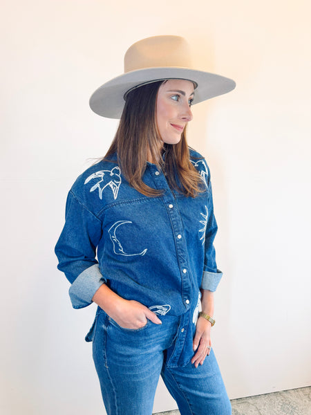 Rakaya Button Down Embroidered Top