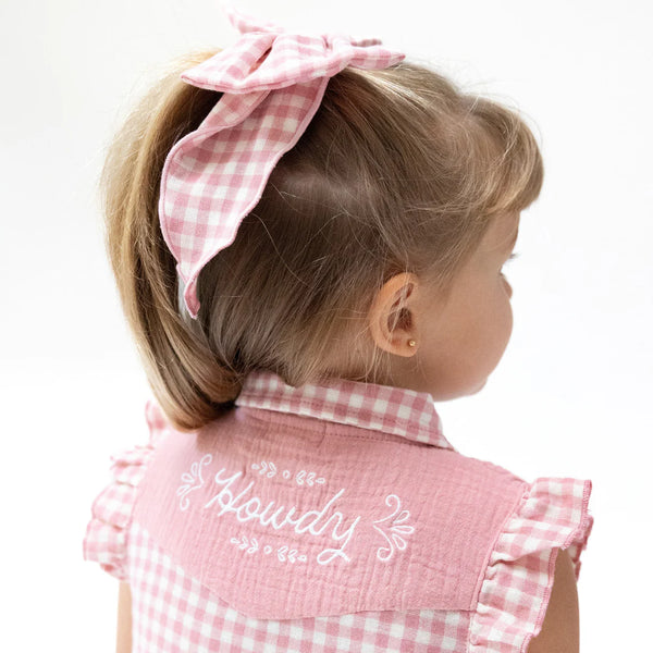 Howdy Western Dress in Rose Pink Plaid