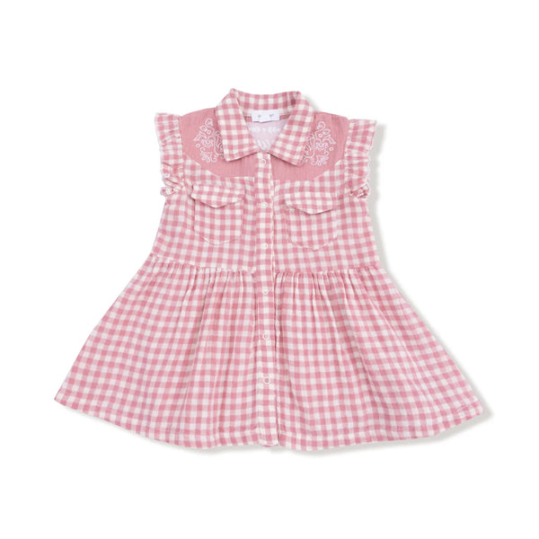 Howdy Western Dress in Rose Pink Plaid