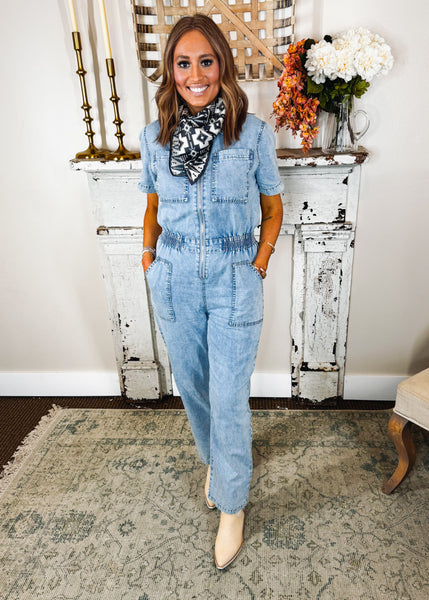 Denim Zip Up Jumpsuit