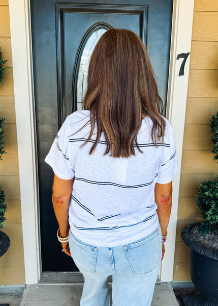 Girlfriend Twin Stripe V-neck In White