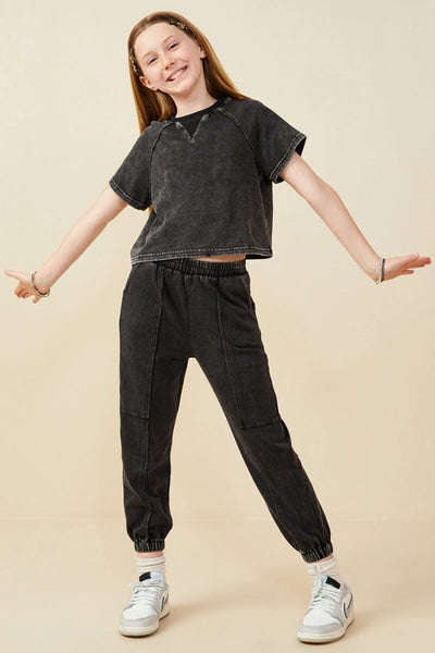 Black Washed Paneled Knit Joggers