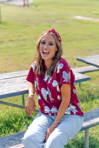 Maroon & Silver Bow Tee