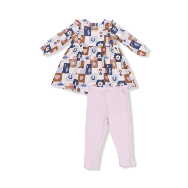 Patchwork Cowgirl Ruffle Dress & Legging Set