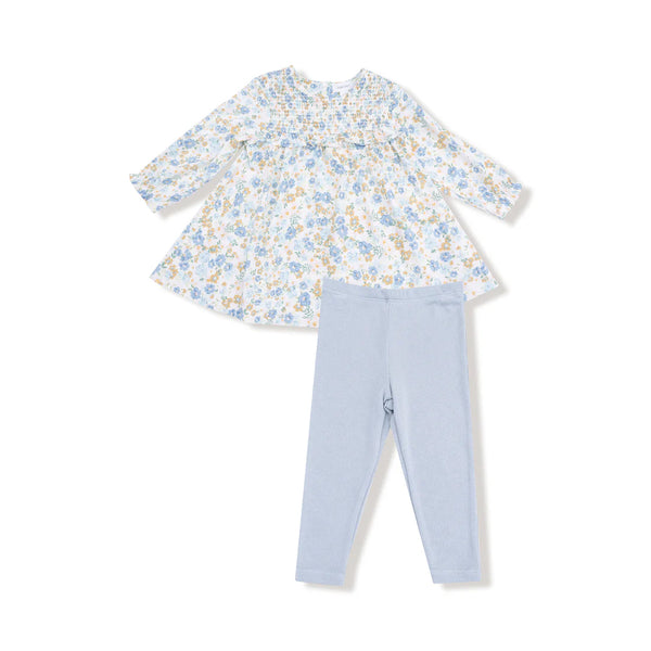 Sweet Rose Calico Smocked Ruffle Dress & Leggings Set