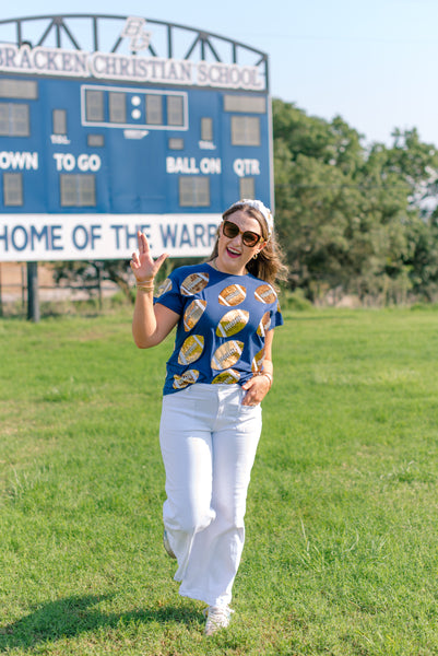 Navy & Gold Rhinestone Football Tee