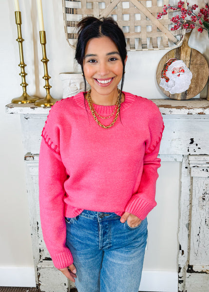 Top Stitch Knit Top in Pink