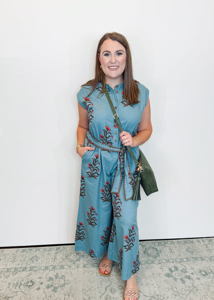 Block Print Jumpsuit in Slate