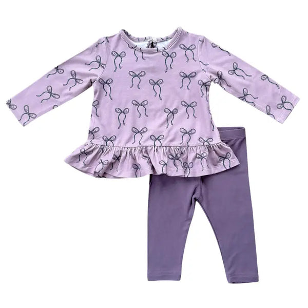 Hair Bow Print LS Peplum Set