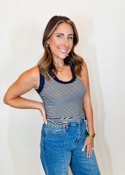 Marie Navy Striped Ringer Tank