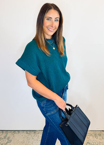 Anna Crewneck Sweater Top - Teal/Green